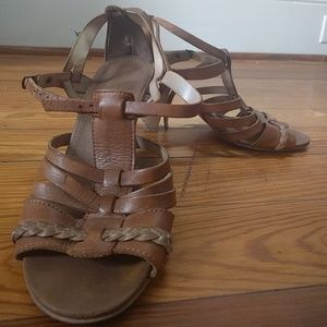 Leather strappy sandals. 3 in heels